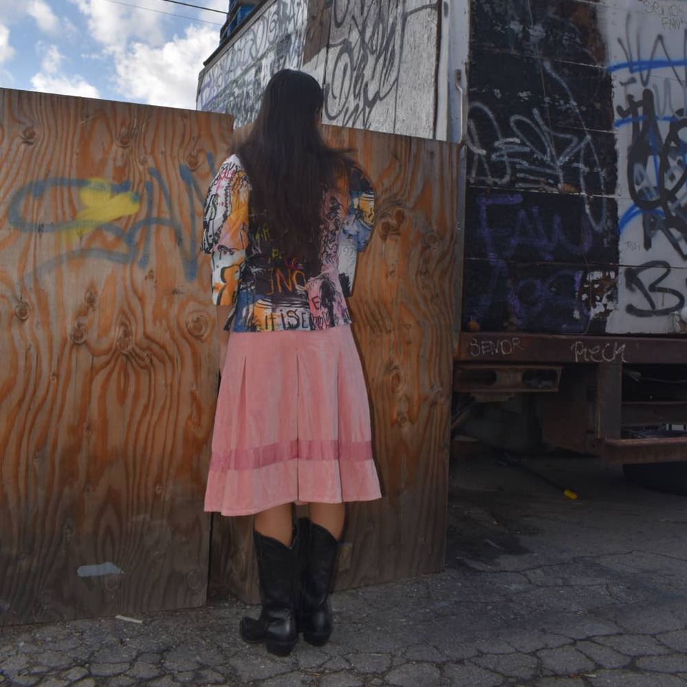 Ella Moss Pink Velvet Pleated Midi Skirt- 4 - Picture 2 of 8